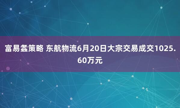 富易螽策略 东航物流6月20日大宗交易成交1025.60万元